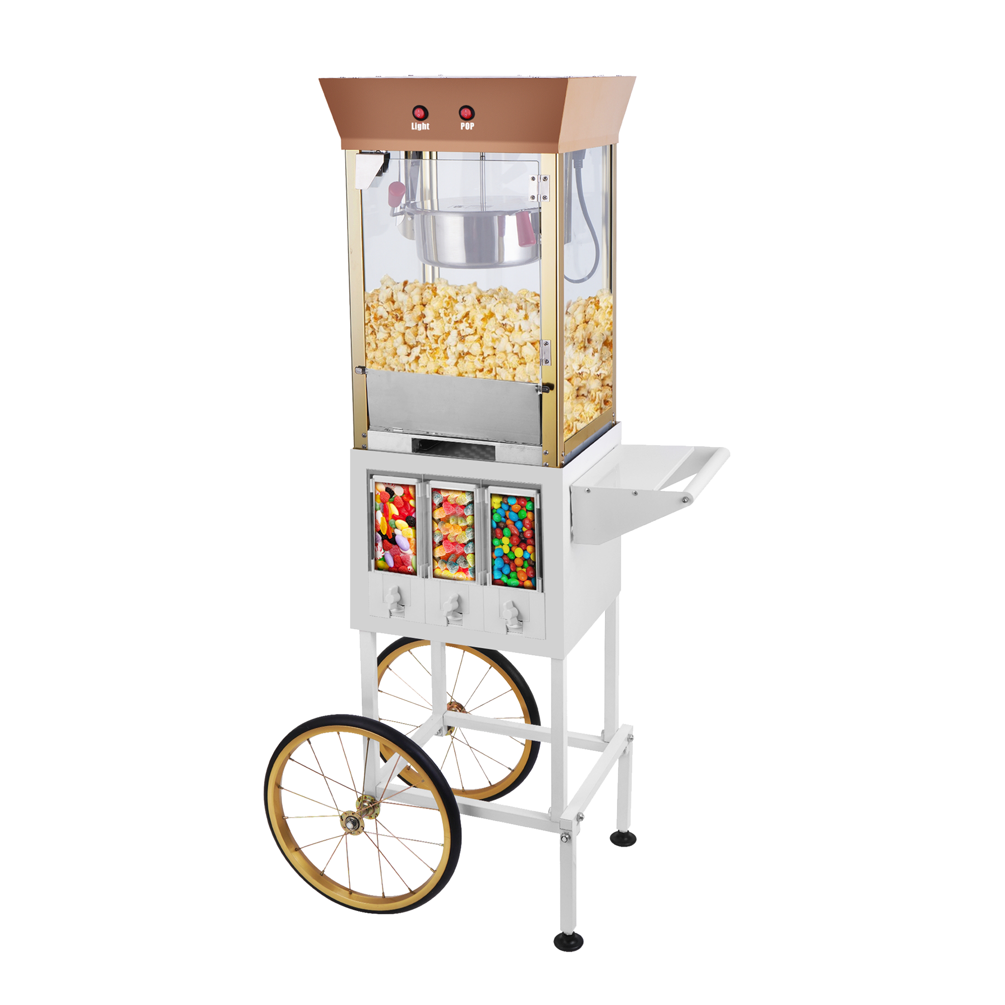 Corn rush popcorn machine with 3 candy dispenser & cart, 8oz - white –  cornrush