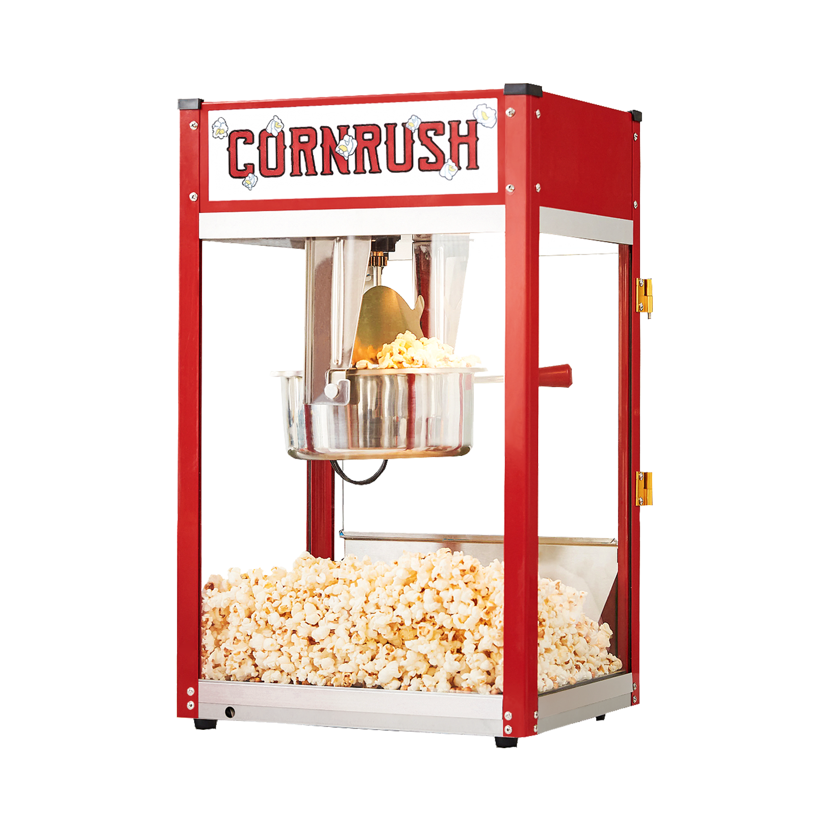 Corn rush popcorn machine with 3 candy dispenser & cart, 8oz - red