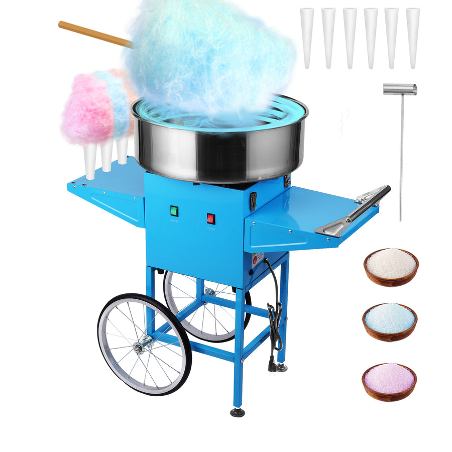 Corn rush cotton candy machine with cart - blue