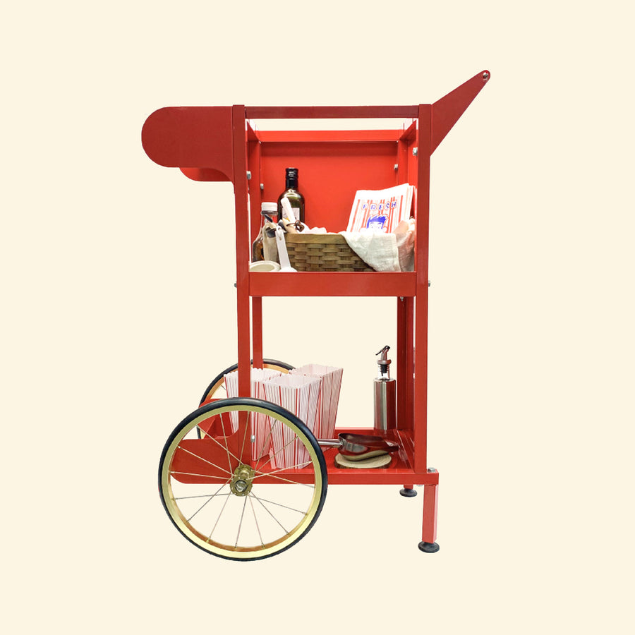 Corn rush popcorn machine with cart & storage, 8oz - red