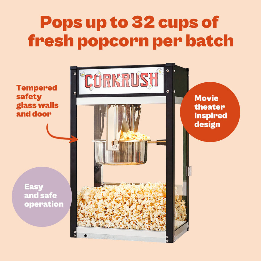 Theater style popcorn machine, 8oz - black